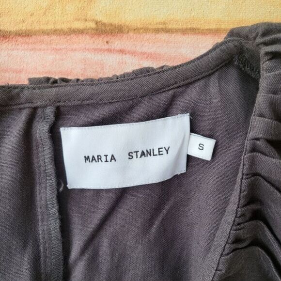 Anthro Maria Stanley Gray Ruffled Neckline Cascada Wide Leg Cropped Jumpsuit S - Picture 8 of 8